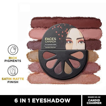 FACESCANADA 6 in 1 Eyeshadow Palette - Smokey Diva 03, 6g | Olive Butter & Macadamia Oil | Vibrant Colors | Highly Pigmented | Easily Blendable | Silky Satin Texture | No Crease | Cruelty-Free