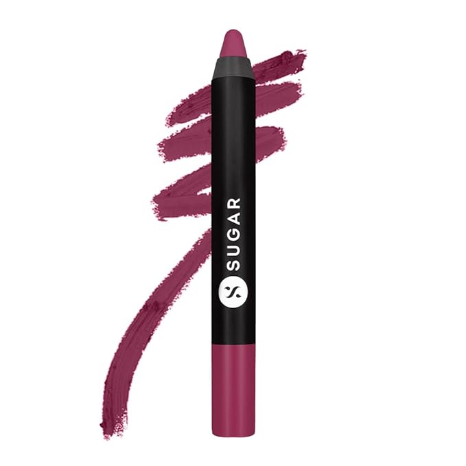 SUGAR Matte as Hell Crayon Lipsticks for Women | Lasts Upto 12hrs | Lip Crayon with Sharpener | 2.8gm - 15 Stephanie Plum (Plum Mauve)