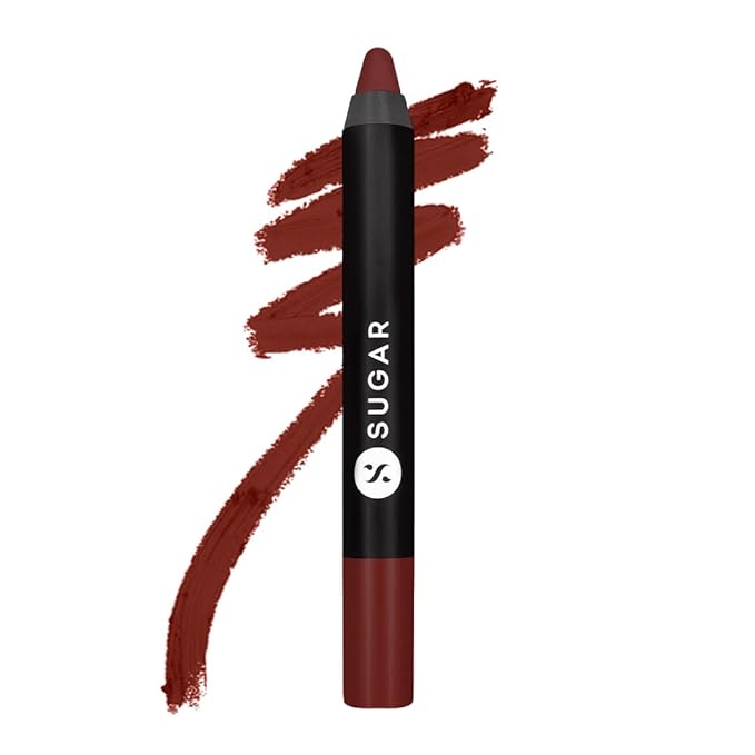 SUGAR Matte as Hell Crayon Lipsticks for Women | Lasts Upto 12hrs | Lip Crayon with Sharpener | 2.8gm - 13 Murphy Brown (Chocolate Burgundy)