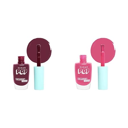 SUGAR POP Nail Lacquer - 22 Burgundy Bloom & 26 Pink Perfection – 10 ml - Dries in 45 seconds - Quick-drying, Chip-resistant, Long-lasting. Glossy high shine Nail Enamel/Polish for women.