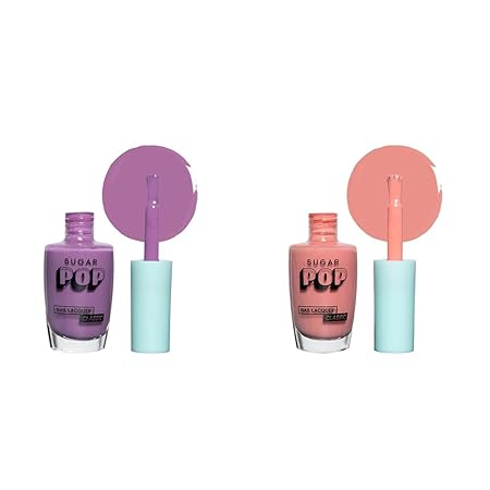 SUGAR POP Nail Lacquer - 09 Lilac Rush (Lilac) 10 Ml - Dries In 45 Seconds - Quick-Drying & SUGAR POP Nail Lacquer - 05 Salmon Wonder (Salmon Pink) 10 ml - Dries in 45 seconds - Quick-drying