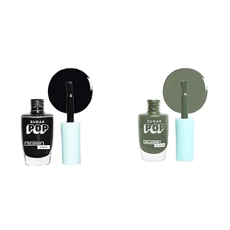 SUGAR POP Nail Lacquer - 21 Black Berry & 24 Keen Green – 10 ml - Dries in 45 seconds - Quick-drying, Chip-resistant, Long-lasting. Glossy high shine Nail Enamel/Polish for women.