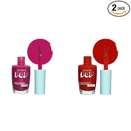 SUGAR POP Nail Lacquer Combo 2 in 1 Nail Kit - 10 Call Me Hot & 18 Red Rum - 10ml x 2 units - Dries in 45 seconds, Chip-resistant, Long-lasting. Glossy high shine Nail Enamel