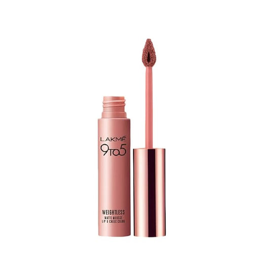 Lakme 9 To 5 Weightless Mousse Lip & Cheek Color, Matte lipstick & Blush, Lightweight, Long Lasting Lip & Cheek Tint For Dewy Look, Blush Velvet, 9