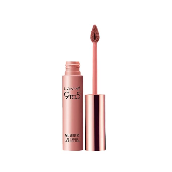 Lakme 9 To 5 Weightless Mousse Lip & Cheek Color, Matte lipstick & Blush, Lightweight, Long Lasting Lip & Cheek Tint For Dewy Look, Plum Feather , 9 g