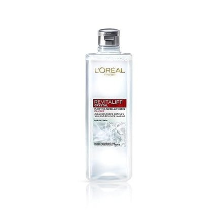 L'Oreal Paris Purifying Micellar Water, Cleanses pores and Removes Makeup, With Oil-Free Technology, Revitalift Crystal, 95ml