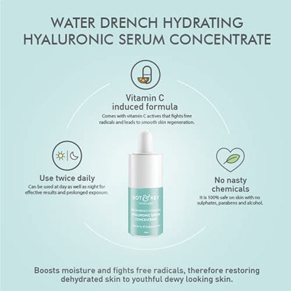 Dot & Key Water Drench Hydrating Hyaluronic Serum Concentrate with Acai Berry & Bugarian Rose | Light Weight, Quick Absorbing Serum for All Skin Types | 15ml