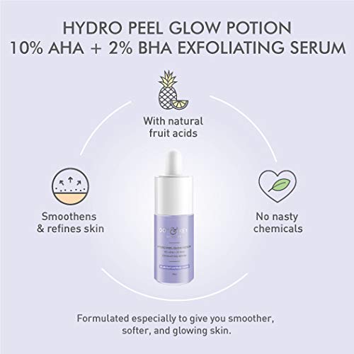 Dot & Key 10% AHA + 2% BHA Hydro Peel Glow Potion, 30ml, Exfoliating Serum with Glycolic, Lactic acids for skin Paraben Free Peeling Solution