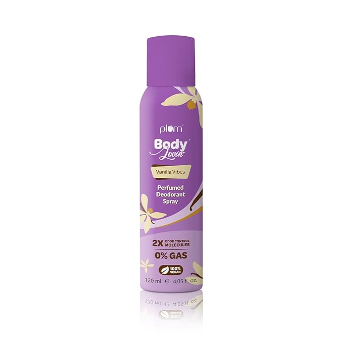 Plum BodyLovin' Vanilla Vibes Perfumed Deodorant Spray | 2x Odor Control Molecules | Anti-bacterial Green Tea Extracts | Warm Vanilla Fragrance | 120 ml