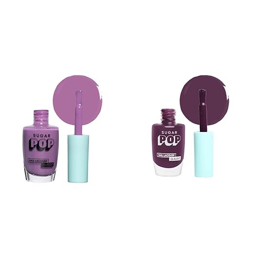 SUGAR POP Nail Lacquer - 09 Lilac Rush & 30 Plum Pluck – 10 ml - Dries in 45 seconds - Quick-drying, Chip-resistant, Long-lasting. Glossy high shine Nail Enamel/Polish for women.