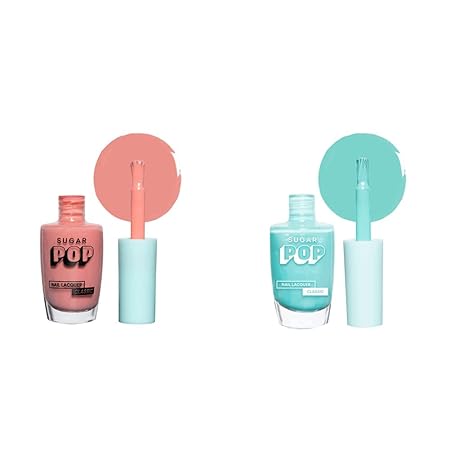 SUGAR POP Nail Lacquer - 05 Salmon Wonder & 17 Mint marvel – 10 ml - Dries in 45 seconds - Quick-drying, Chip-resistant, Long-lasting. Glossy high shine Nail Enamel/Polish for women.