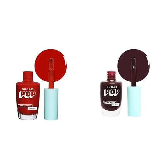 SUGAR POP Nail Lacquer - 18 Red Rum & 25 Red Claret – 10 ml - Dries in 45 seconds - Quick-drying, Chip-resistant, Long-lasting. Glossy high shine Nail Enamel/Polish for women.