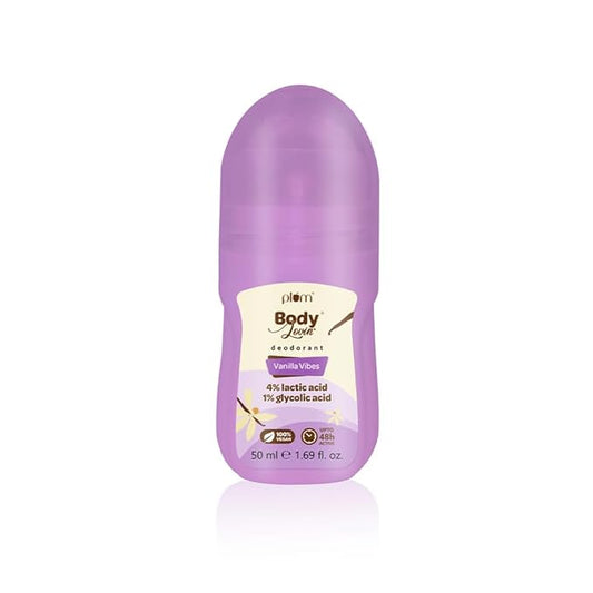 Plum BodyLovin' Vanilla Vibes Deodorant Roll On | 4% Lactic Acid & 1% Glycolic Acid | Controls Odor & Fades Underarm Darkness | 48 Hr Freshness| Warm Vanilla Fragrance | Aluminium-Free (50 ml)