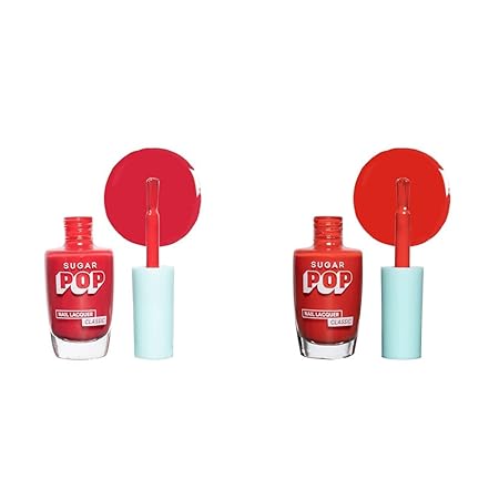 SUGAR POP Nail Lacquer - 13 Red Alert (Cherry Red) 10 Ml - Dries In 45 Seconds - Quick-Drying & SUGAR POP Nail Lacquer - 12 Serene Sunset (Saturated Orange) 10 Ml - Dries In 45 Seconds - Quick-Drying