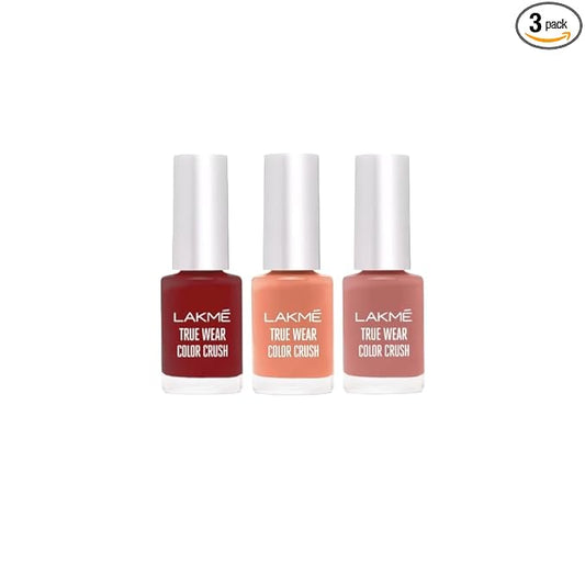 Lakme True Wear Color Crush Dark Peach 6ml + Lakme True Wear Color Crush Red 6ml + Lakme True Wear Color Crush Peach 6ml | COMBO