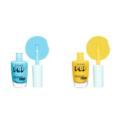 SUGAR POP Nail Lacquer - 03 Aqua Babe & 04 Hello Yellow – 10 ml - Dries in 45 seconds - Quick-drying, Chip-resistant, Long-lasting. Glossy high shine Nail Enamel/Polish for women.