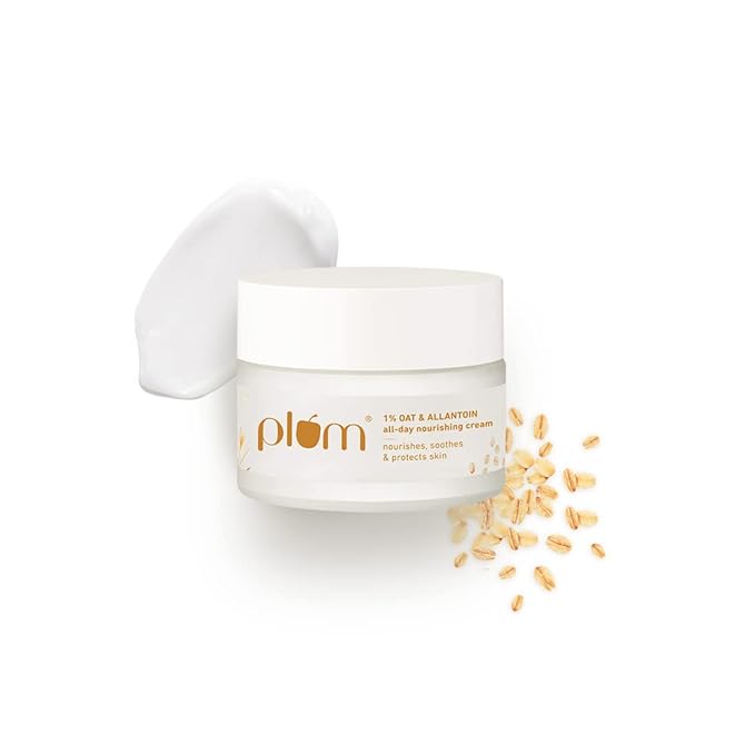 Plum 1% Oat & Allantoin All-day Nourishing Cream | with Vitamin E & B5 | Nourishes Skin | Soothes Inflamed Skin | Strengthens Skin Barrier | Moisturizing | 100% Vegan | 50g