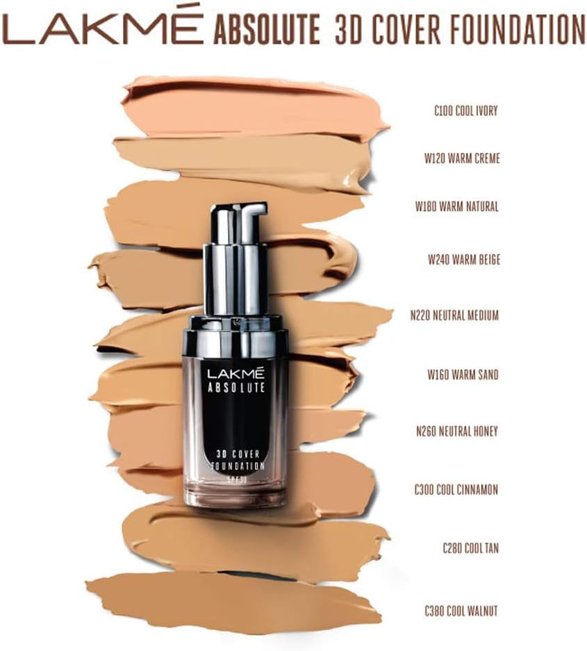 LAKMÉ Absolute 3D Cover Liquid Foundation, Velvet Finish, Cool Cinnamon, 15ml.