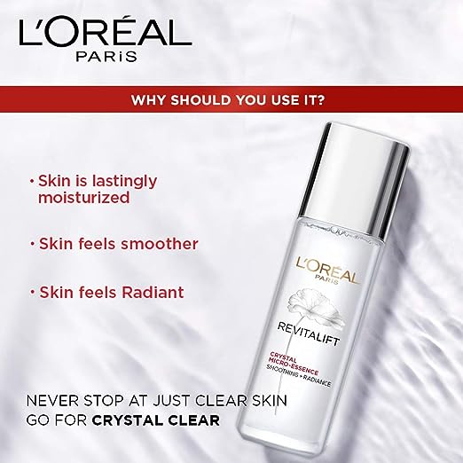 Pack of 2 L'Oreal Paris Revitalift Crystal Micro-Essence, Ultra-lightweight facial essence, With Salicylic Acid, For Clear Skin, 22ml+22ml