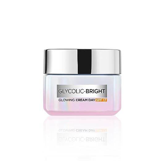 L'Oréal Paris Glycolic Bright Day Cream with SPF 17, 50ml Skin Brightening Cream with Glycolic Acid that Visbily Minimizes Spots & Reveals Even Toned Skin