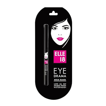 Elle 18 Eye Drama Kajal, Super Black- Smudge-Proof, Waterproof, 0.35 g & Lasting Glow Foundation, 03 Shell, Shell, 27 ml, Matte Finish