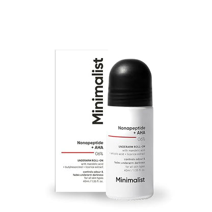 Minimalist Nonapeptide + AHA BHA 06% Underarm Roll On | Controls Odour & Fades Darkness | Fragrance & Aluminium Free | For Women & Men | 40 ml