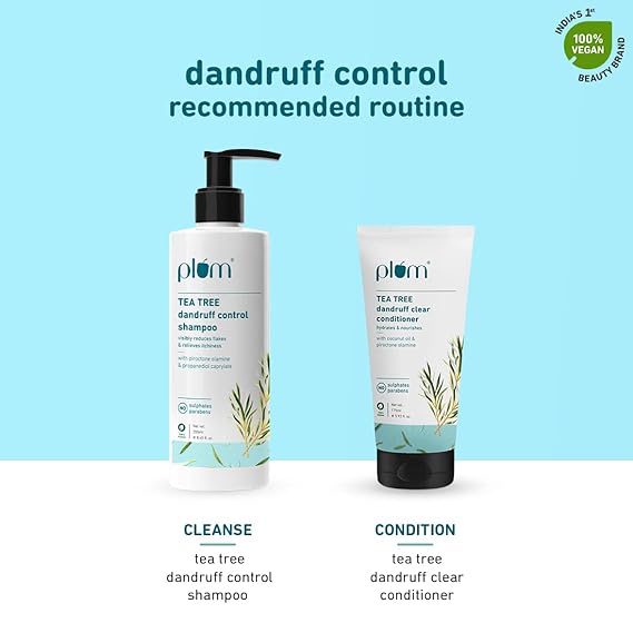 Plum Tea Tree Dandruff Clear Conditioner I With Tea tree oil, coconut oil & piroctone olamine I 175 ml| For All hair Types – Dandruff Control | Sulphate Free | Paraben- Free I 100% Vegan