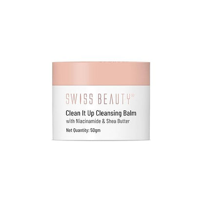 Swiss Beauty Clean It Up Cleansing Balm with Shea Butter | Cleanses Heavy Makeup & Dirt | Hydrating Face Cleanser | All Skin Types | 50gm