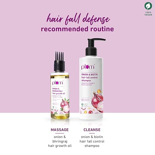 Plum Onion Hairfall Defense Kit I Shampoo & Oil I Sulphate-Free I Paraben-Free I All Hair Types