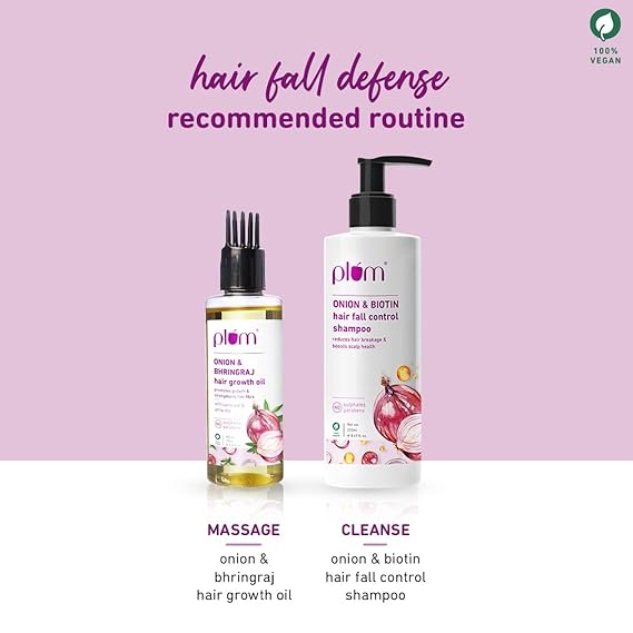 Plum Onion Hair Oil for Hair Fall and Regrowth with Bhringraj Oil, Curry Leaves and Amla Oil I Hair Growth Oil I For Women and Men | Paraben Free I 100ml