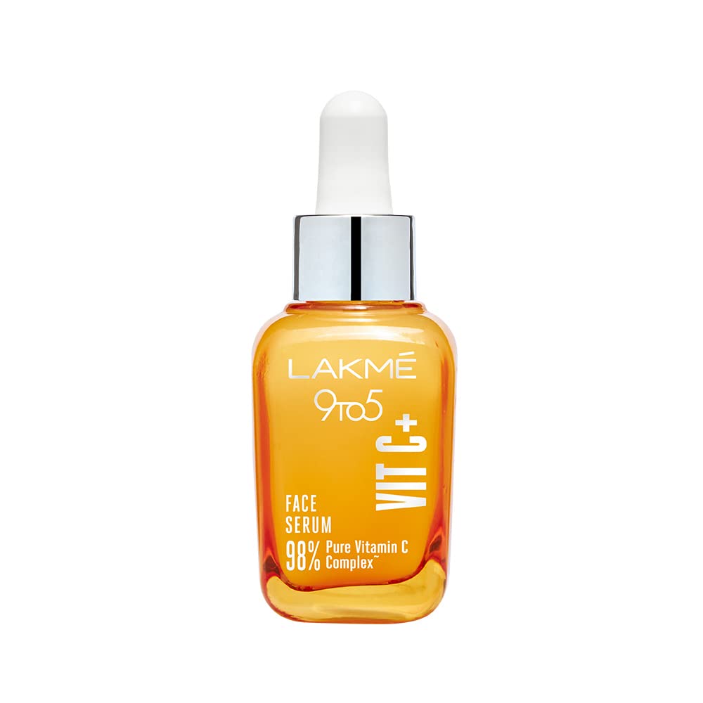 LAKMÉ 9 To 5 Vitamin C+ Face Serum For Glowing Skin With 98% Pure Vitamin C Complex, 30ml Lightweight & Non Greasy Face Serum, Improves Skin Texture & Glow