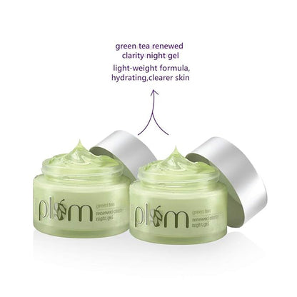 PACK OF 2 Plum Green Tea Renewed Clarity Night Gel Mini | Hydrates Skin & Fights Acne | Lightweight, Quick-Absorbing, Non-Sticky Gel Texture | With Willow Bark & Glycolic Acid | Oily, Acne-Prone Skin | 100% Vegan