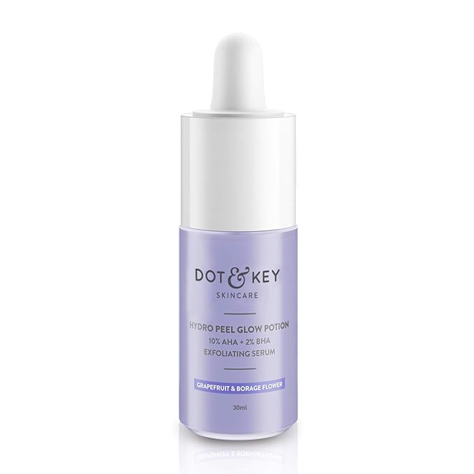 Dot & Key 10% AHA + 2% BHA Hydro Peel Glow Potion, 30ml, Exfoliating Serum with Glycolic, Lactic acids for skin Paraben Free Peeling Solution