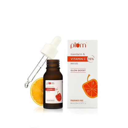 PACK OF 2 Plum 15% Vitamin C Face Serum with Mandarin for Glowing Skin with Pure Ethyl Ascorbic Acid for Dull Skin, Fragrance-Free, 20 ml