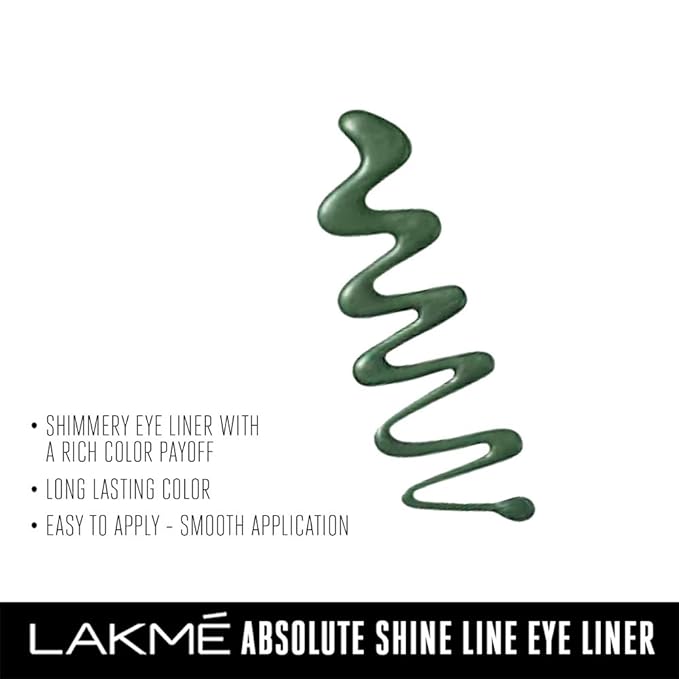 Lakme Absolute Shine Liquid Eyeliner, Sparkling Olive Green Eyeliner, 4.5ml, Smudge Proof and Glossy Finish Eyeliner, Shimmery Glitter Eyeliner