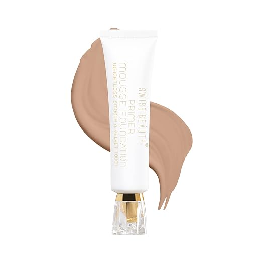 Swiss Beauty Primer Mousse Foundation Weightless Smooth and Velvet Touch, Matte to Radiant Finish, Face MakeUp, Natural-Nude, 40ml