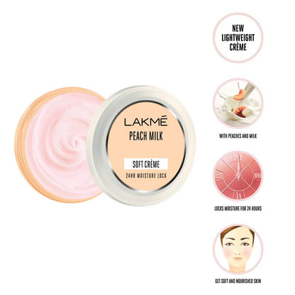 Lakme Peach Milk Soft Creme Moisturizer, Lightweight Face Cream, Non Sticky, Locks Moisture For 24 Hours For Soft And Glowing Skin, 100 g