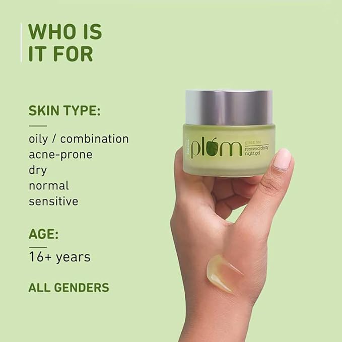 Plum Green Tea Renewed Clarity Night Gel Mini | Hydrates Skin & Fights Acne | Lightweight, Quick-Absorbing, Non-Sticky Gel Texture | With Willow Bark & Glycolic Acid | Oily, Acne-Prone Skin | 100% Vegan