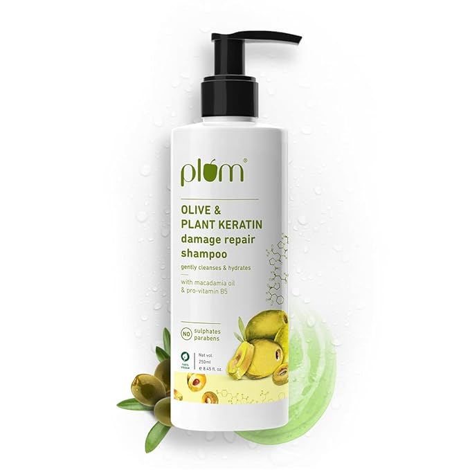 Plum Olive and Plant Keratin Shampoo for Dry, Damaged Hair, with Olive Oil, Plant Keratin, Macadamia Oil I Plant Keratin Shampoo For Women & Men | Sulphate and Paraben Free I 250ml