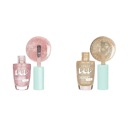 SUGAR POP Nail Lacquers Glitter – 01 Rose Quartz (Pink Glitter) & SUGAR POP Nail Lacquers Glitter – 02 Bling & Beyond (Golden Glitter) Combo