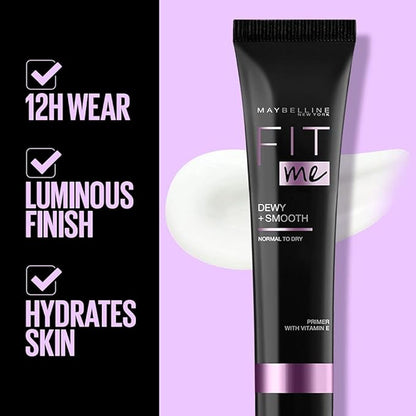 Maybelline New York Fit Me Dewy + Smooth Primer, Hydrates, Vitamin E for dewy glow, Long-lasting upto 12 hrs, 30 ml