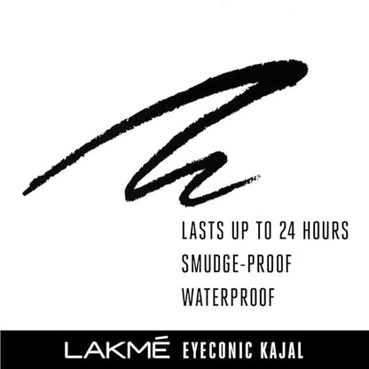 Lakme Eyeconic Kajal, Matte Kohl, Waterproof, Smudgeproof & Long Lasting Kajal Pencil , Deep Black, 0.35 g