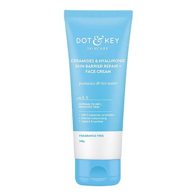 Dot & Key Ceramides Moisturizer with Hyaluronic for Intense Moisturizing and Skin Strengthening | With Probiotic & Rice Water I Barrier Repair Cream | For Dry Skin, Normal Skin & Sensitive Skin | 100g