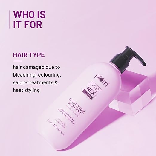 Plum ProNexTM Bond Restore Shampoo | With Patented Techology - Fiberhance®, Symhair® Restore and Quinoa Extracts | Sulphate-Free | 100% vegan | Strengthens and Repairs Damaged Hair Bonds