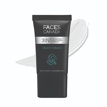 FACES CANADA Dewy Primer, 30g | Blurs Imperfections | Flawless Dewy Base | Lightweight Hydrating Creamy Texture | Smoothens & Moisturizes Skin | Hyaluronic Acid, Vitamin C & E | No Alcohol & Parabens