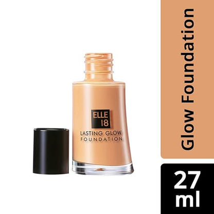 Elle 18 Eye Drama Kajal, Super Black- Smudge-Proof, Waterproof, 0.35 g & Lasting Glow Foundation, 03 Shell, Shell, 27 ml, Matte Finish