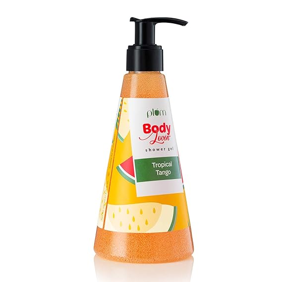 Plum Shower Gel, BodyLovin' Tropical Tango Shower Gel (Body Wash) | Super-Moisturising | Fruity | Olive-Oil Infused | 100% Vegan | Suitable for Winters