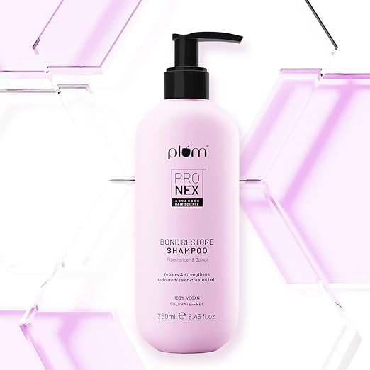 Plum ProNexTM Bond Restore Shampoo | With Patented Techology - Fiberhance®, Symhair® Restore and Quinoa Extracts | Sulphate-Free | 100% vegan | Strengthens and Repairs Damaged Hair Bonds