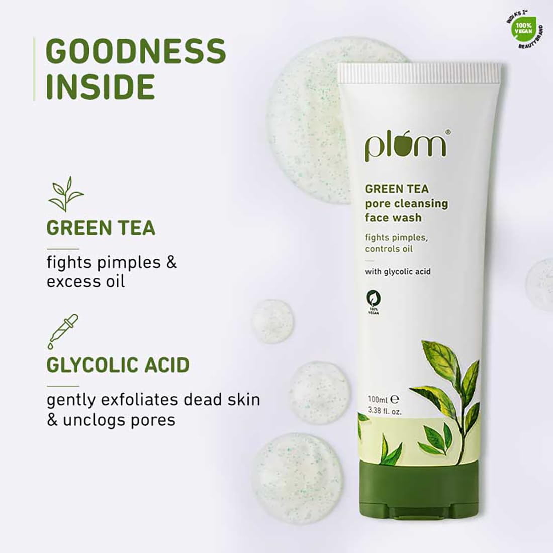 Plum Green Tea Pore Cleansing Face Wash | Acne Face Wash | Oily Skin | Bright, Clear Skin | 100% Vegan | Soap-Free | Face Wash for Women & Men | 100ml