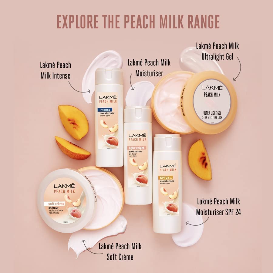 Pack of 2 LAKMÉ Peach Milk Face Moisturizer SPF 24 PA++ 200 ml, Daily Light Sunscreen Lotion with Vitamin C for Glowing Skin - Sun Protection